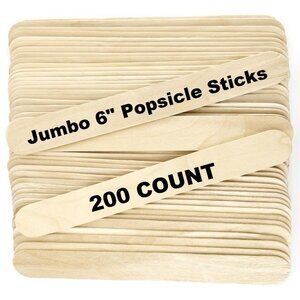 200 Count Jumbo Popsicle Sticks 6" Craft School Art Supplies Wooden Waxi…